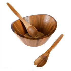 Gibson Home Sherwood 3 Piece Acacia Wood Salad Bowl and Serving Utensil Set in Brown